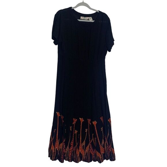 Orvis Dress Womens‎ Medium Black Giraffe Print Crinkle Fabric Vintage - Picture 1 of 16
